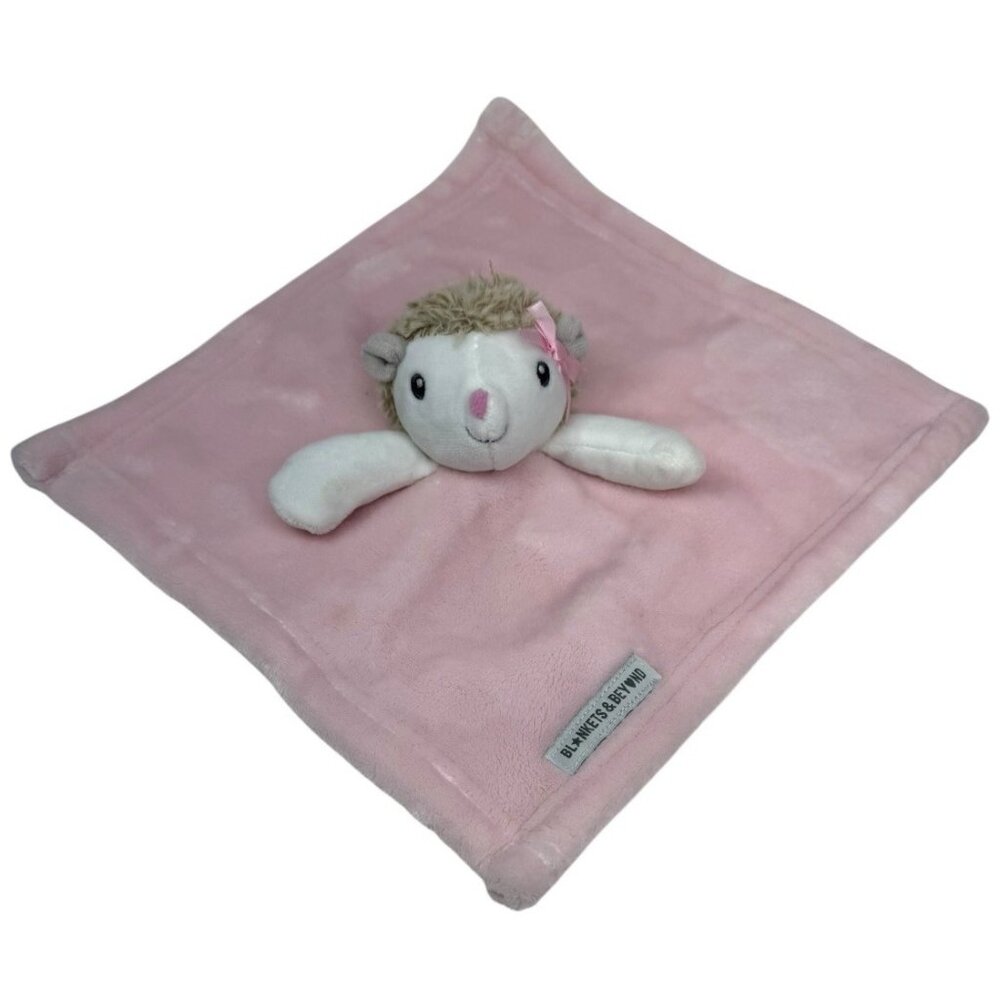 Blankets & Beyond Pink Hedgehog Plush Lovey Security Blanket HTF Bow Tan